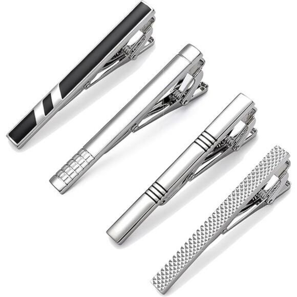 Silver Tie Clips for Men Classic Tie Bars Formal Wedding Business Gift Set - Picture 7 of 7